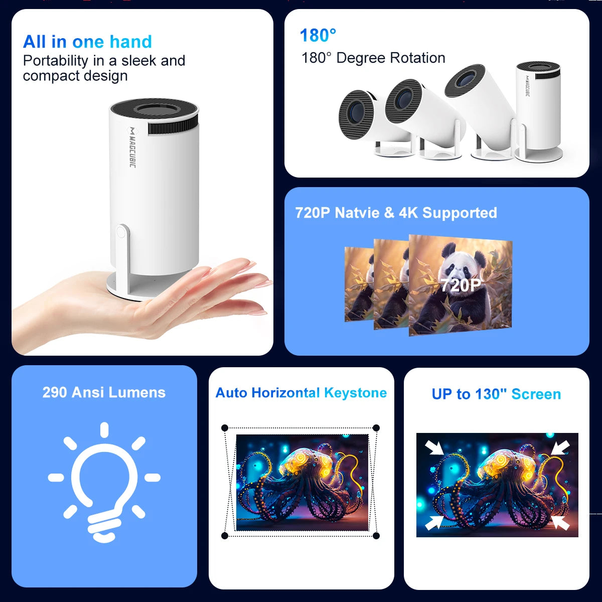Clearance Sale-  HY300 Projector 4K Android 14 Wifi6 290ANSI Allwinner H726 BT5.0 720P Cinema Outdoor Portable Projector